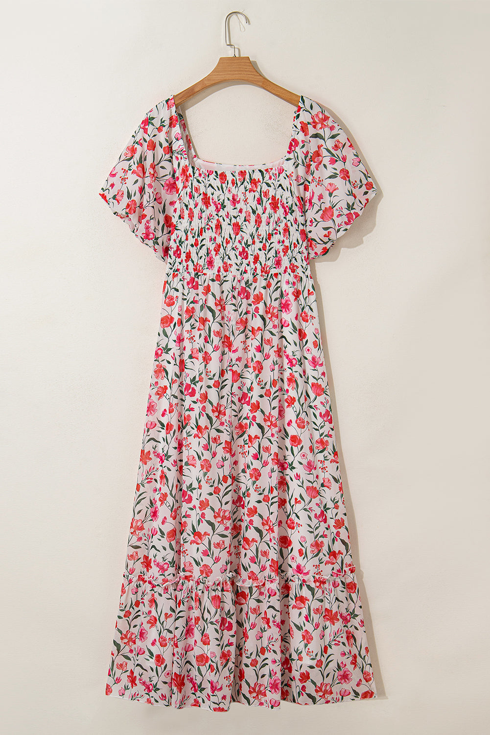 Pink Floral Puff Sleeve Maxi Dress