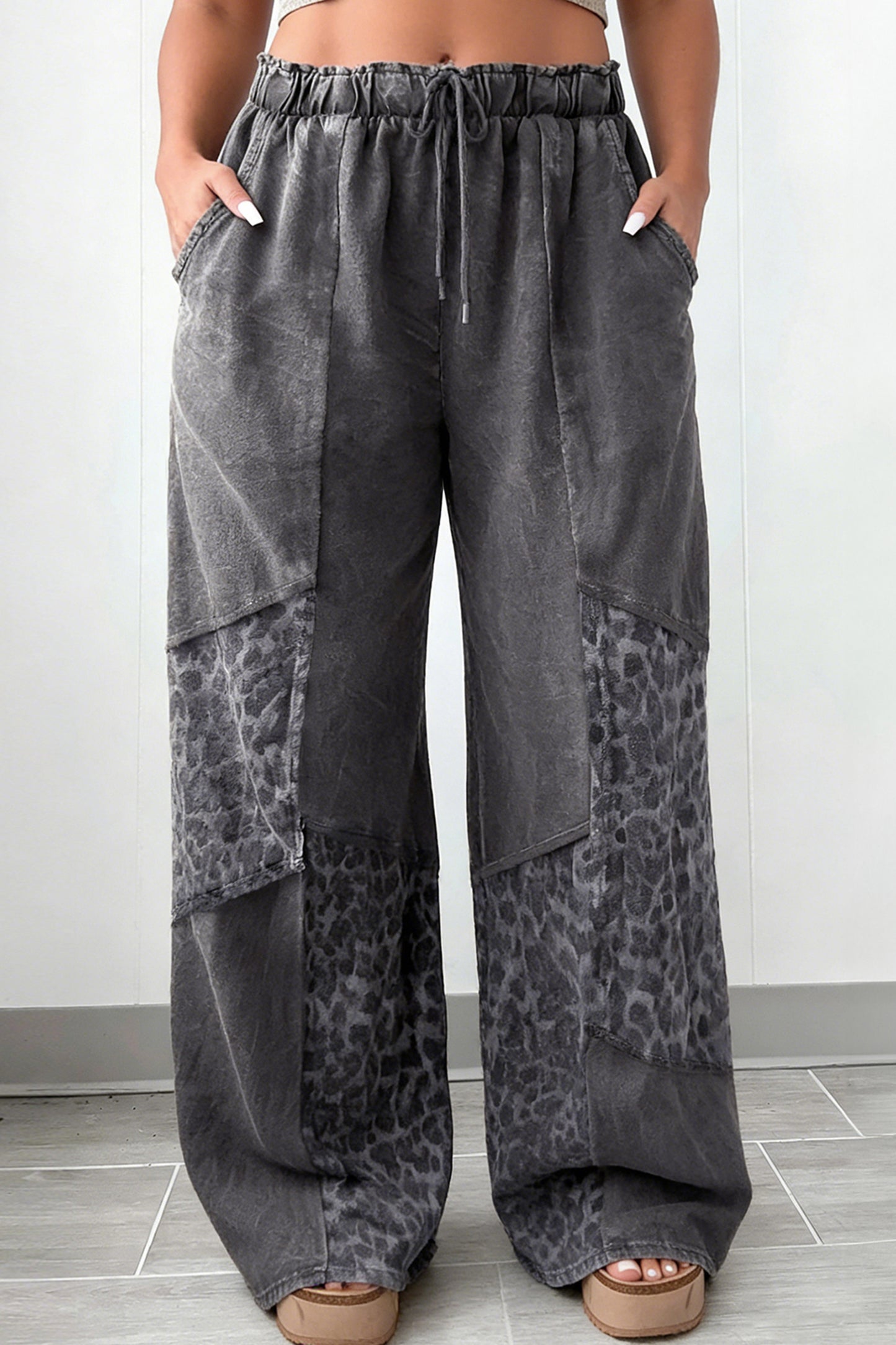 Leopard Patchwork Wide Leg Pants