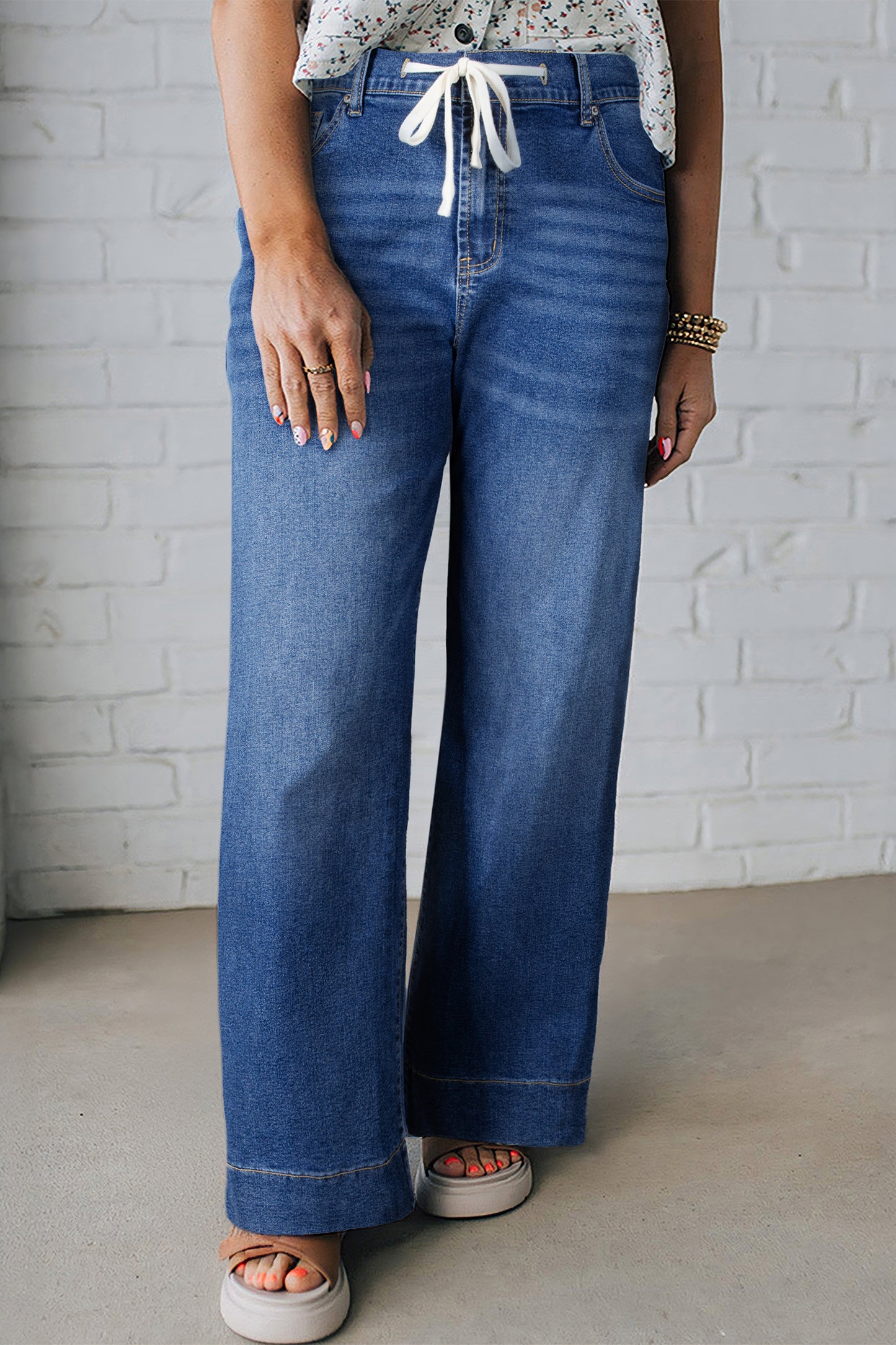 Acid Wash Lace-Up Plus Size Jeans