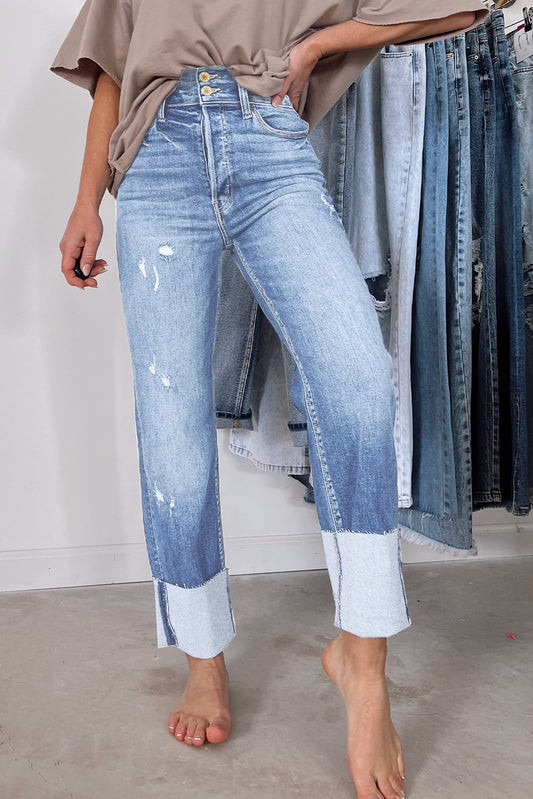 Sky Blue Distressed Straight Jeans