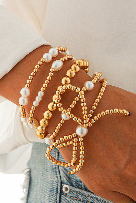 Gold Bow Pearl Bracelet Set