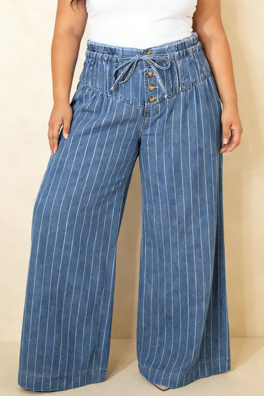 Stripe Wide Leg Denim Pants
