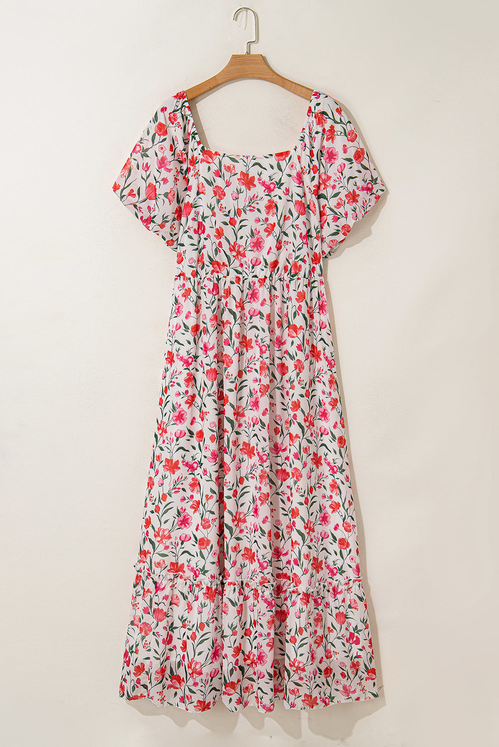 Pink Floral Puff Sleeve Maxi Dress