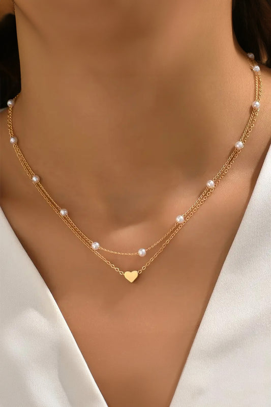 Gold Heart & Pearl Layered Necklace